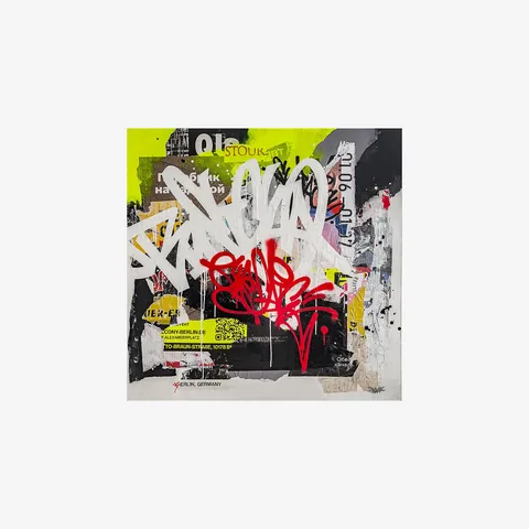 «Busted surface», Mischtechnik auf Leinwand, 2023, 110 × 110 × 4 cm
