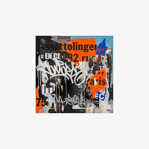«NO MORE», Mischtechnik auf Leinwand, 2024, 110 × 110 × 4 cm